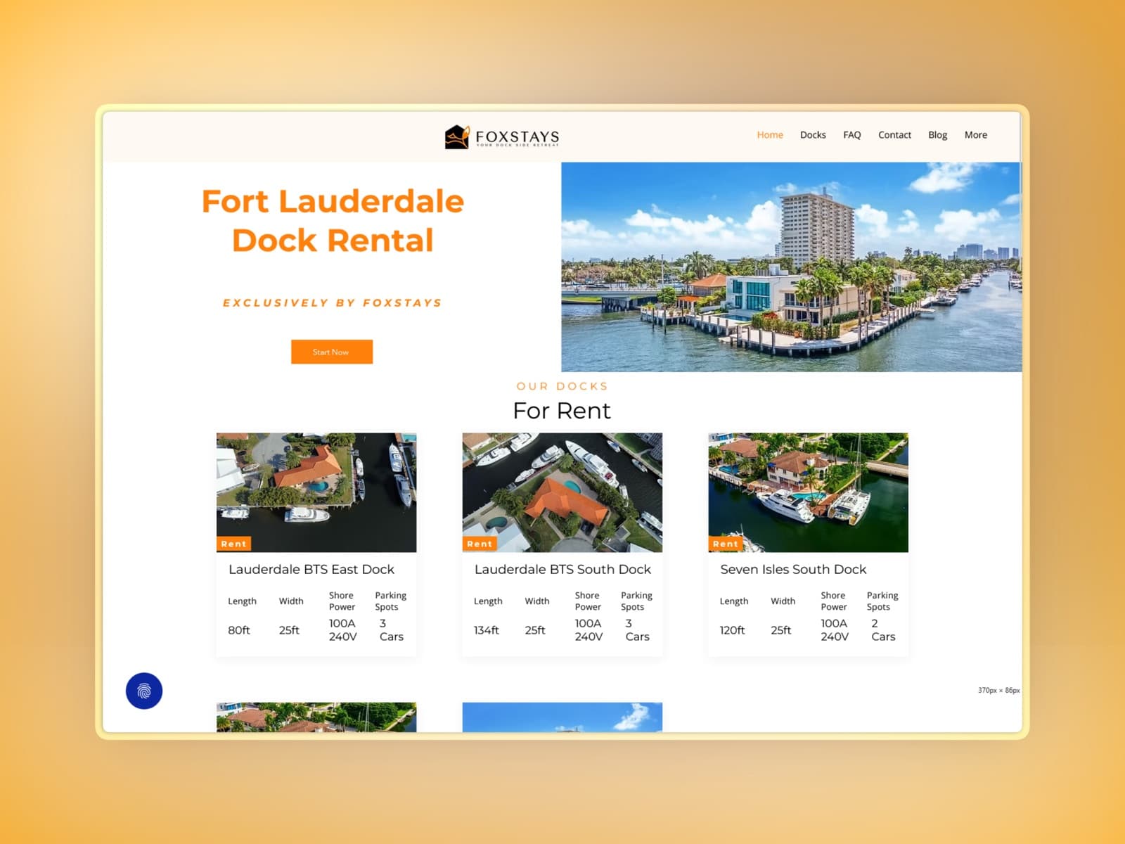 Dock rental website before the rebuild